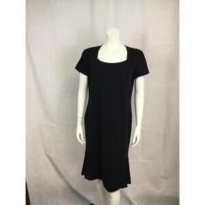 [333]Misook Dress Womens L Black Knit Square Neck Short Sleeve Shift Knee Length